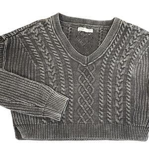 Aeropostale Y2K Cable Knit Chunky Sweater Womens Small Fisherman Cropped V Neck